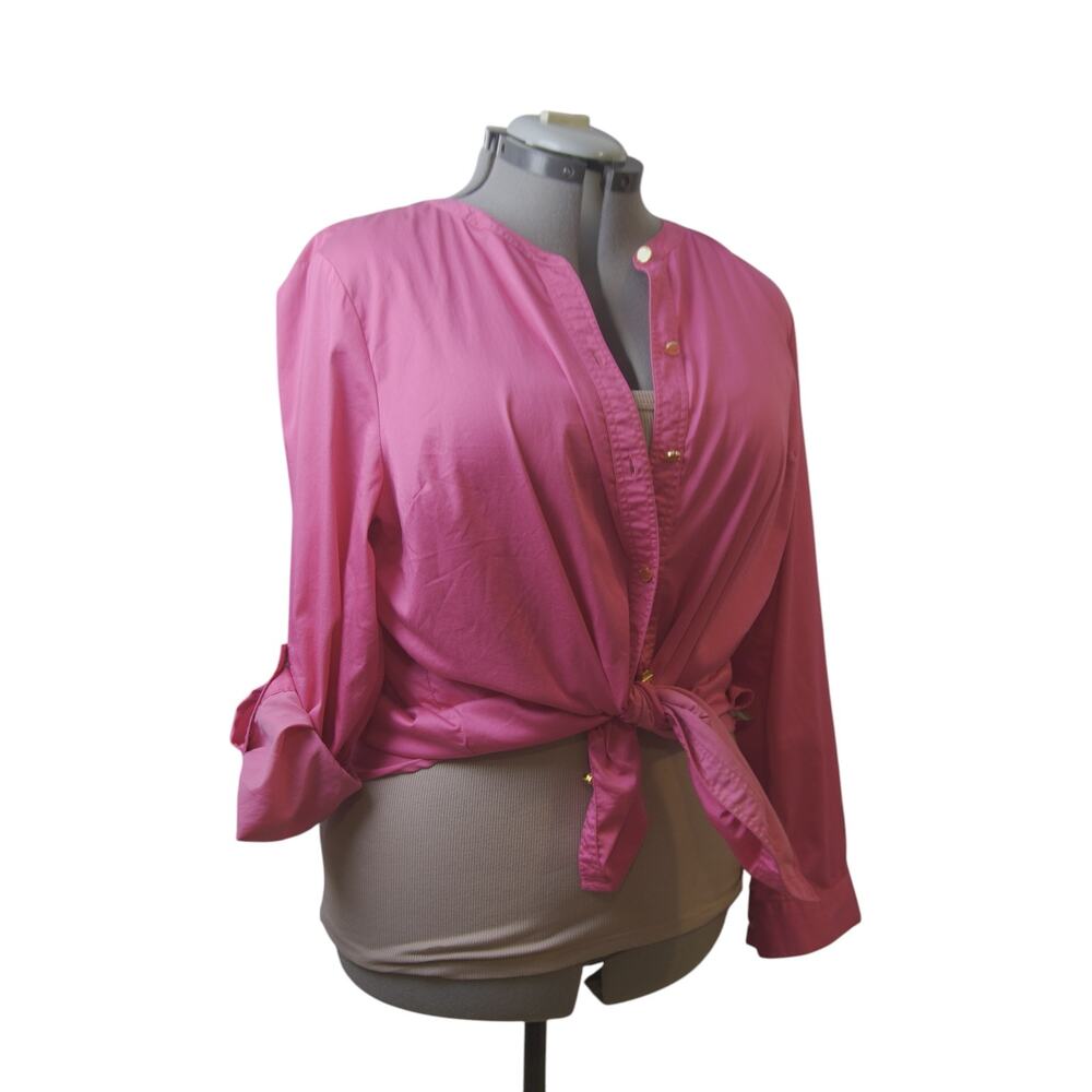 MICHAEL Michael Kors Hot Pink Button Down Shirt XL Gold Buttons Barbiecore